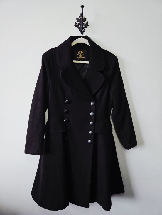 Hell Bunny Jackets & Blazers - Hell Bunny Vintage Style Milan Coat Size L Black Structured Pea Coat Victorian
